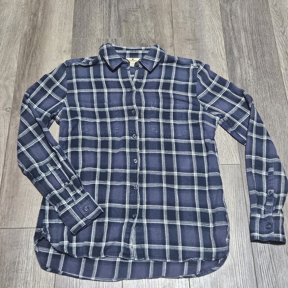 Woolrich Small‎ Flannel Shirt Long Sleeve Button Up Plaid Blue White 100% Cotton